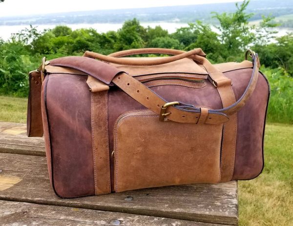 handmade leather duffel bag